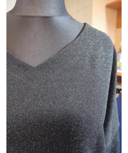 Wieczorowa tunika błyszcząca brokatem czarna - luźny fason